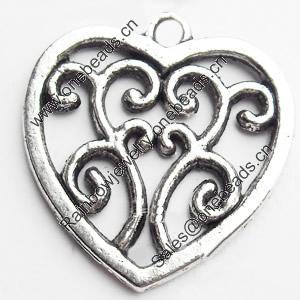 Pendant, Zinc Alloy Jewelry Findings, Lead-free, Heart, 20x22mm, Sold by Bag