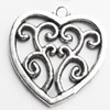 Pendant, Zinc Alloy Jewelry Findings, Lead-free, Heart, 20x22mm, Sold by Bag