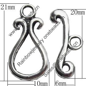 Clasps Zinc Alloy Jewelry Findings Lead-free, Loop:10x21mm Bar:6x20mm, Sold by KG 