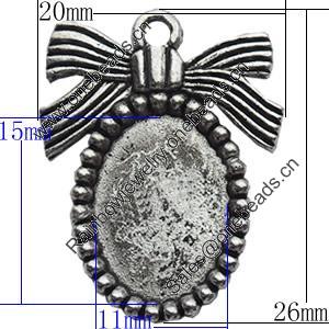 Zinc Alloy Pendant Settings, Lead-free, Outside diameter:20x26mm Inside diameter:11x15mm, Sold by Bag