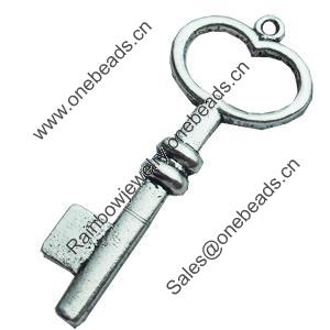 Pendant, Zinc Alloy Jewelry Findings, Lead-free, Key, 22x54mm, Sold by Bag