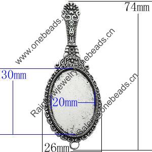 Zinc Alloy Pendant Settings, Lead-free, Outside diameter:26x74mm Inside diameter:20x30mm, Sold by Bag