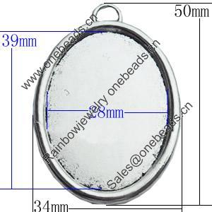 Zinc Alloy Pendant Settings, Lead-free, Outside diameter:34x50mm Inside diameter:28x39mm, Sold by Bag