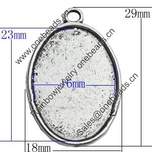 Zinc Alloy Pendant Settings, Lead-free, Outside diameter:18x29mm Inside diameter:16x23mm, Sold by Bag