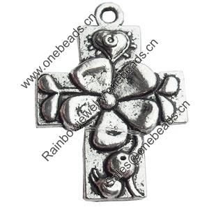 Pendant, Zinc Alloy Jewelry Findings, Lead-free, Cross, 21x29mm, Sold by Bag