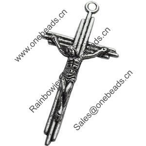 Pendant, Zinc Alloy Jewelry Findings, Lead-free, Cross, 21x41mm, Sold by Bag