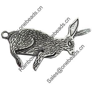 Pendant, Zinc Alloy Jewelry Findings, Lead-free, Rabbit, 47x22mm, Sold by Bag