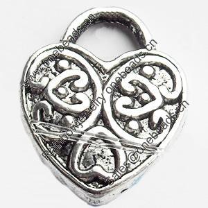 Pendant, Zinc Alloy Jewelry Findings, Lead-free, Heart, 14x18mm, Sold by Bag