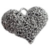 Pendant, Zinc Alloy Jewelry Findings, Lead-free, Heart, 41x31mm, Sold by Bag