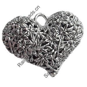 Pendant, Zinc Alloy Jewelry Findings, Lead-free, Heart, 41x31mm, Sold by Bag