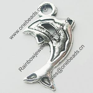 Pendant, Zinc Alloy Jewelry Findings, Lead-free, Dolphin 13x23mm, Sold by Bag