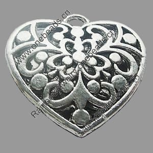Hollow Bali Pendant Zinc Alloy Jewelry Findings, Leaf-free, Heart 33x32mm, Sold by Bag