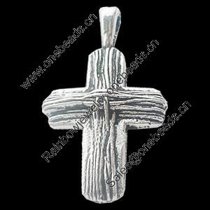 Pendant, Zinc Alloy Jewelry Findings, Lead-free, Cross 17x30mm, Sold by Bag