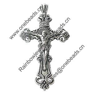 Pendant, Zinc Alloy Jewelry Findings, Lead-free, Cross 32x58mm, Sold by Bag