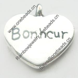 Pendant, Zinc Alloy Jewelry Findings, Lead-free, Heart 17x17mm, Sold by Bag