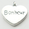 Pendant, Zinc Alloy Jewelry Findings, Lead-free, Heart 17x17mm, Sold by Bag