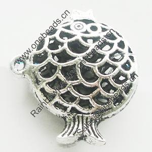 Hollow Bali Pendant Zinc Alloy Jewelry Findings, Leaf-free, Fish 22x23mm, Sold by Bag