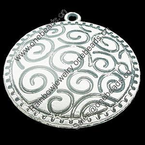 Pendant, Zinc Alloy Jewelry Findings, Lead-free, Flat Round 43x48mm, Sold by Bag
