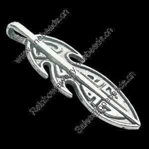 Pendant, Zinc Alloy Jewelry Findings, Lead-free, Leaf 48x15mm, Sold by Bag