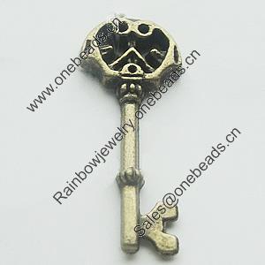 Pendant, Zinc Alloy Jewelry Findings, Lead-free, Key 10x24mm, Sold by Bag