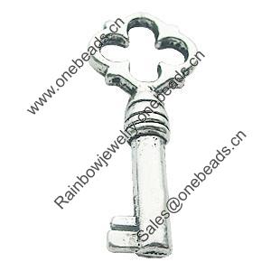 Pendant, Zinc Alloy Jewelry Findings, Lead-free, Key 16x38mm, Sold by Bag