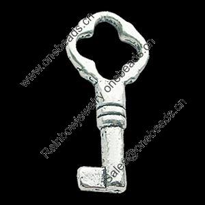 Pendant, Zinc Alloy Jewelry Findings, Lead-free, Key 12x28mm, Sold by Bag