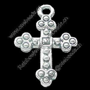 Pendant, Zinc Alloy Jewelry Findings, Lead-free, Cross 17x25mm, Sold by Bag