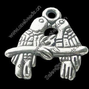 Pendant, Zinc Alloy Jewelry Findings, Lead-free, Bird 17x18mm, Sold by Bag