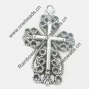 Pendant, Zinc Alloy Jewelry Findings, Lead-free, Cross 20x32mm, Sold by Bag