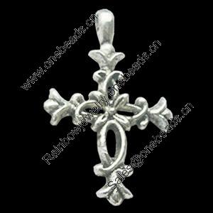 Pendant, Zinc Alloy Jewelry Findings, Lead-free, Cross 17x28mm, Sold by Bag
