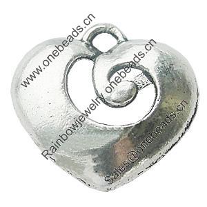 Pendant, Zinc Alloy Jewelry Findings, Lead-free, Heart 14x14mm, Sold by Bag