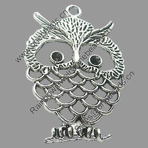 Pendant, Zinc Alloy Jewelry Findings, Lead-free, Owl 32x50mm, Sold by Bag