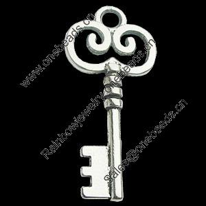 Pendant, Zinc Alloy Jewelry Findings, Lead-free, Key 19x41mm, Sold by Bag