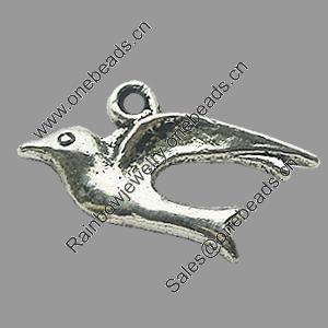 Pendant, Zinc Alloy Jewelry Findings, Lead-free, Bird 19x14mm, Sold by Bag