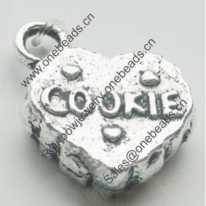 Pendant, Zinc Alloy Jewelry Findings, Lead-free, Heart 12x15mm, Sold by Bag