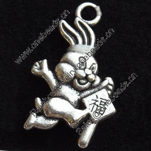 Pendant, Zinc Alloy Jewelry Findings, Lead-free, Rabbit, 13x20mm, Sold by Bag