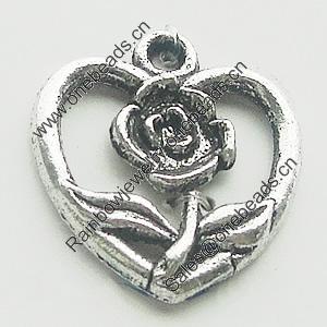 Pendant, Zinc Alloy Jewelry Findings, Lead-free, Heart 16x18mm, Sold by Bag