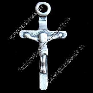 Pendant, Zinc Alloy Jewelry Findings, Lead-free, Cross, 11x22mm, Sold by Bag