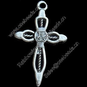 Pendant, Zinc Alloy Jewelry Findings, Lead-free, Cross, 16x26mm, Sold by Bag