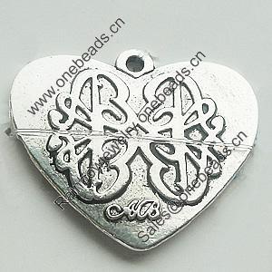 Pendant, Zinc Alloy Jewelry Findings, Lead-free, Heart 32x28mm, Sold by Bag