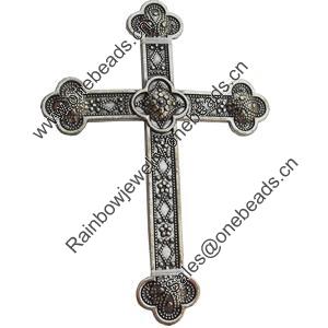 Pendant, Zinc Alloy Jewelry Findings, Lead-free, Cross, 52x73mm, Sold by Bag