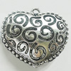 Hollow Bali Pendant Zinc Alloy Jewelry Findings, Leaf-free, Heart 58x52mm, Sold by Bag