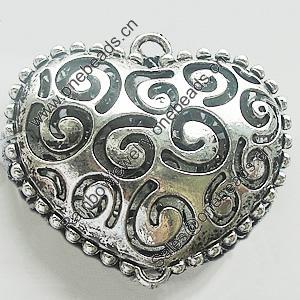 Hollow Bali Pendant Zinc Alloy Jewelry Findings, Leaf-free, Heart 58x52mm, Sold by Bag