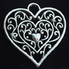 Pendant, Zinc Alloy Jewelry Findings, Lead-free, Heart, 28x30mm, Sold by Bag