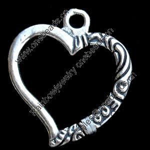 Pendant, Zinc Alloy Jewelry Findings, Lead-free, Heart, 24mm, Sold by Bag