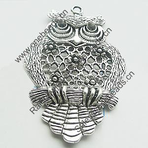 Pendant, Zinc Alloy Jewelry Findings, Lead-free, Owl 44x68mm, Sold by Bag