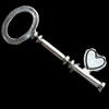 Pendant, Zinc Alloy Jewelry Findings, Lead-free, Key, 52x19mm, Sold by Bag