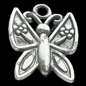 Pendant, Zinc Alloy Jewelry Findings, Lead-free, Butterfly 26x34mm, Sold by Bag