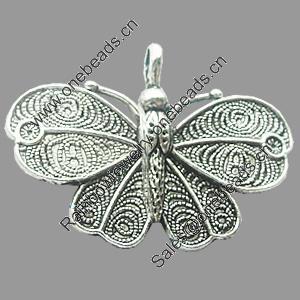 Pendant, Zinc Alloy Jewelry Findings, Lead-free, Butterfly 41x32mm, Sold by Bag