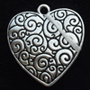 Pendant, Zinc Alloy Jewelry Findings, Lead-free, Heart, 23x24mm, Sold by Bag